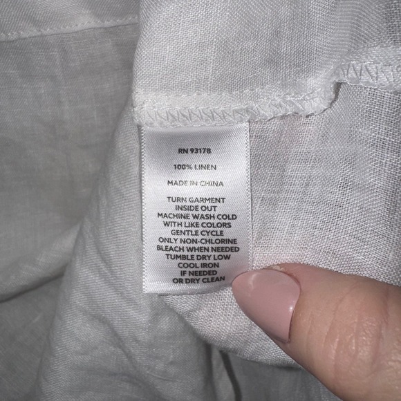 Megachoni White Linen Button Down Shirt Relaxed Fit Roll Tab Sleeve Size S - Picture 7 of 7